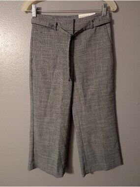NWT Ann Taylor The Belted Slim Wide Leg Crop Pants 00 Petite Gray Plaid Culottes